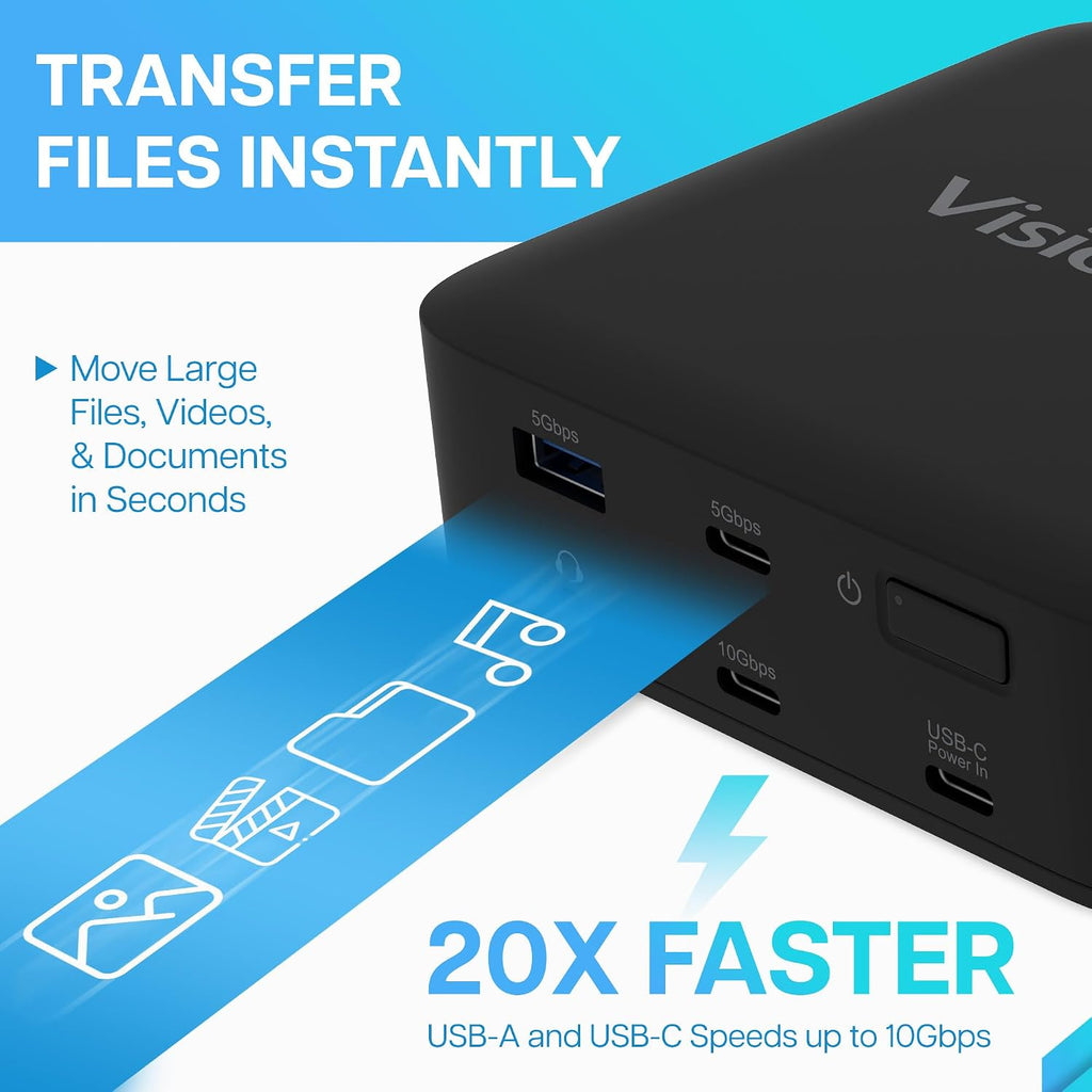 VisionTek VT1200DL USB-C Docking Station Dual 4K – 2X HDMI, 2X DisplayPort, 100W Power Passthrough, Universal Laptop Dock for Windows, MacBook, Chromebook