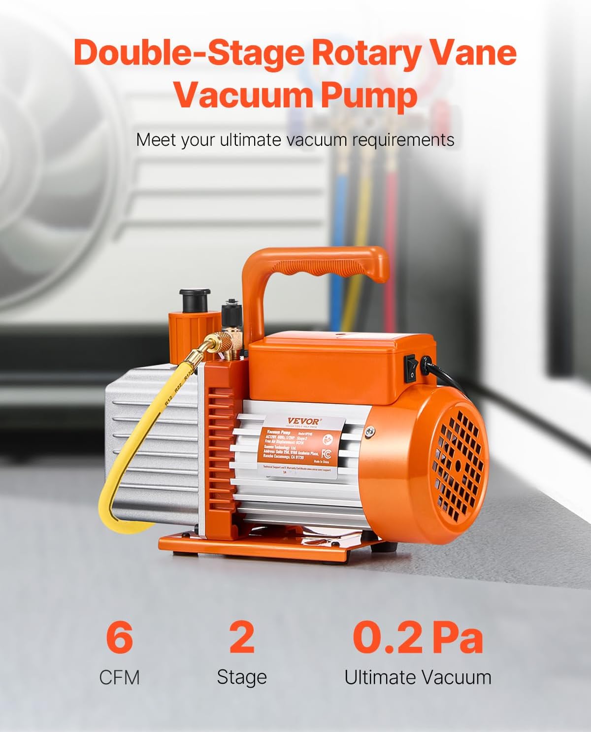 VEVOR Vacuum Pump, 6 CFM, HVAC 2 Stage Rotary Vane Vacuum Pump, for R134a R22 R410a Systems, Auto AC Vacuum Pump Kit with Oil Bottle, for Automotive Air Conditioner Maintenance Resin Degassing