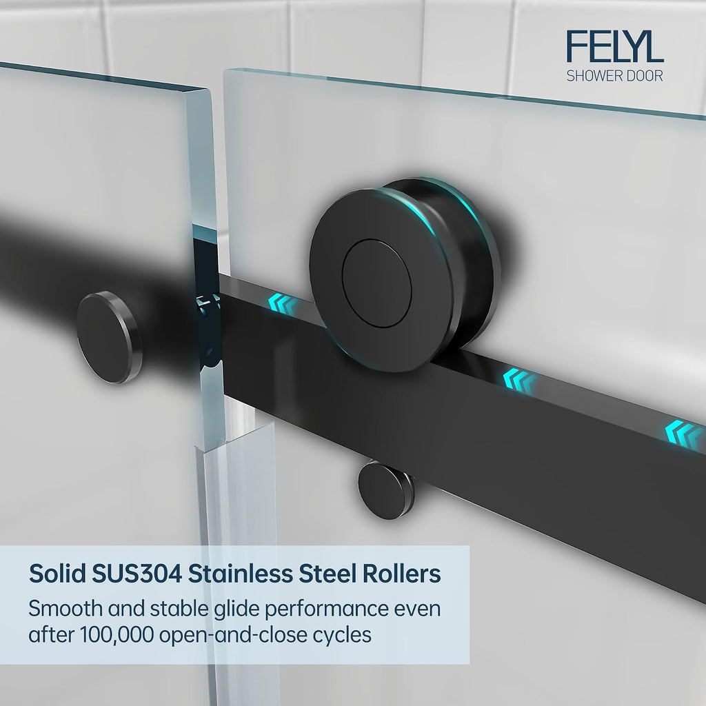 Frosted Black Sliding Shower Door 55-60' W x 72' H, Single Sliding Door, Frameless, 1/4'(6mm) Tempered Glass, Reversible Installation