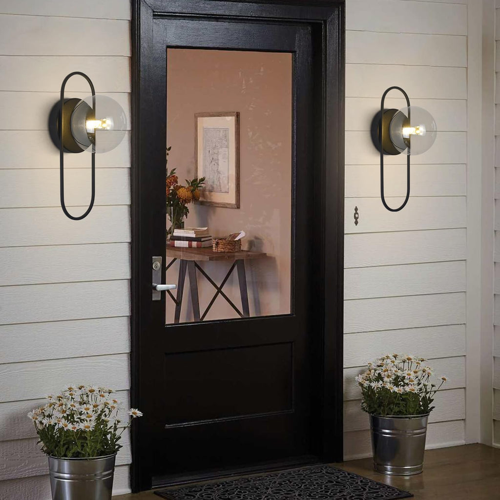 Mid Century Globe Wall Sconce Modern Indoor Sconces Wall Lighting Black Bathroom Sconces Set of 2 Bubble Glass Vanity Light Vintage Bedroom Wall Sconces (2 Pack)