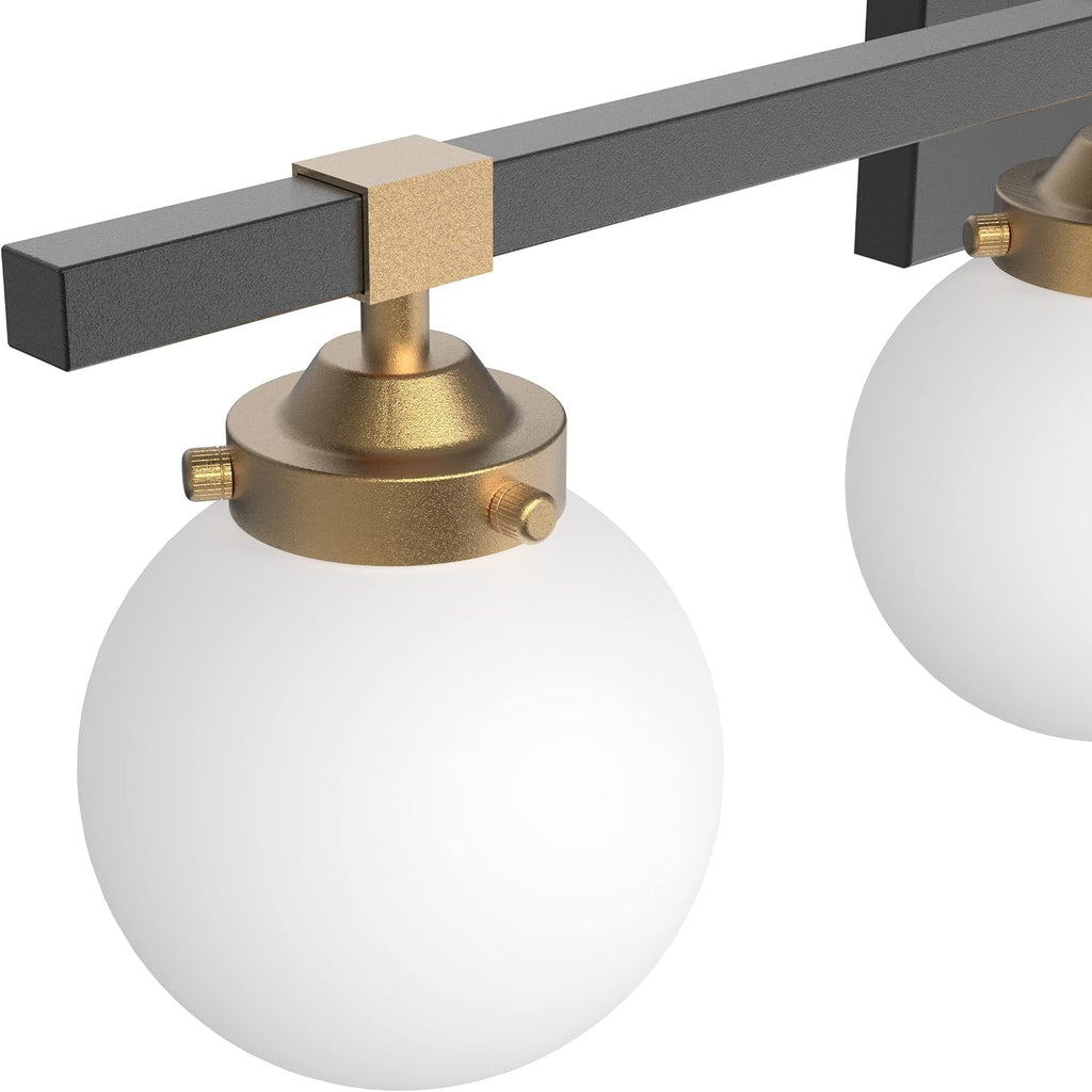 Tipace 4 Lights Mid Century Modern Bathroom Vanity Light Fixtures Over Mirror,Black/Golden Vanity Lights with Milk White Glass Globe for Bathroom(Exclude Bulb)