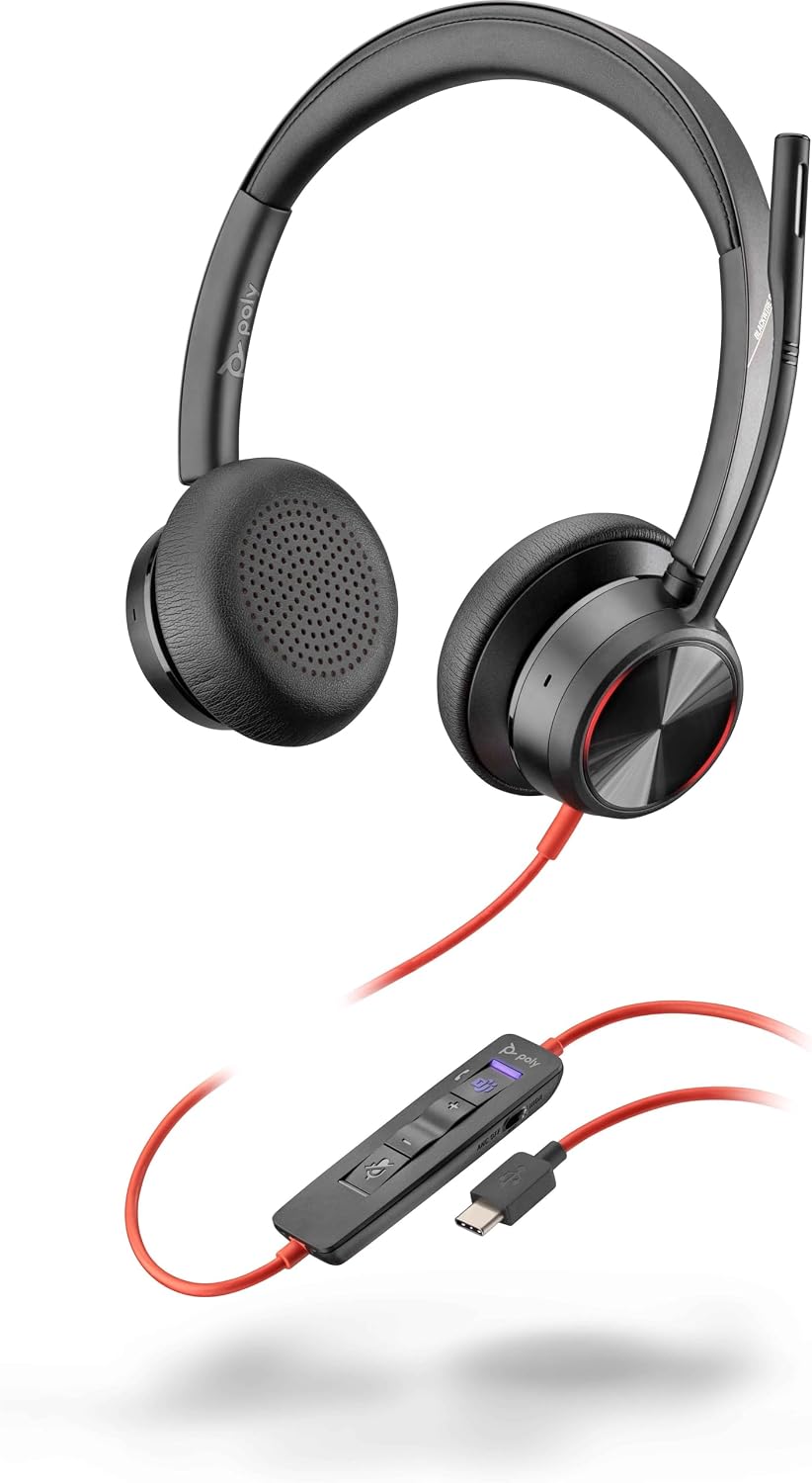 Plantronics Poly - Blackwire 8225 Wired Headset with Boom Mic Dual-Ear (Stereo) Computer Headset - USB-C to Connect to Your PC/Mac - Active Noise Canceling-Works with Teams (Certified), Zoom &More