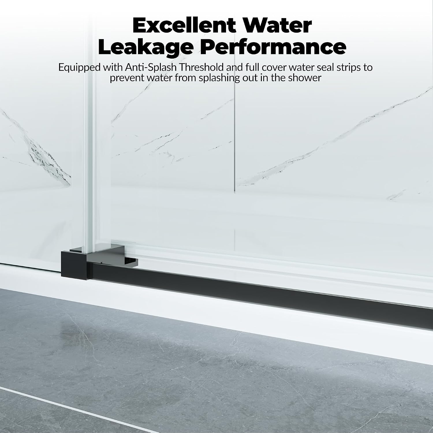 Frameless Shower Door 44–48 inch W× 76 inch H, Sliding Shower Door with Fixed Panel, Round Stainless Steel Track,6mm Tempered Glass, Matte Black, Stainless Steel Shower Door for Bathroom Renovation