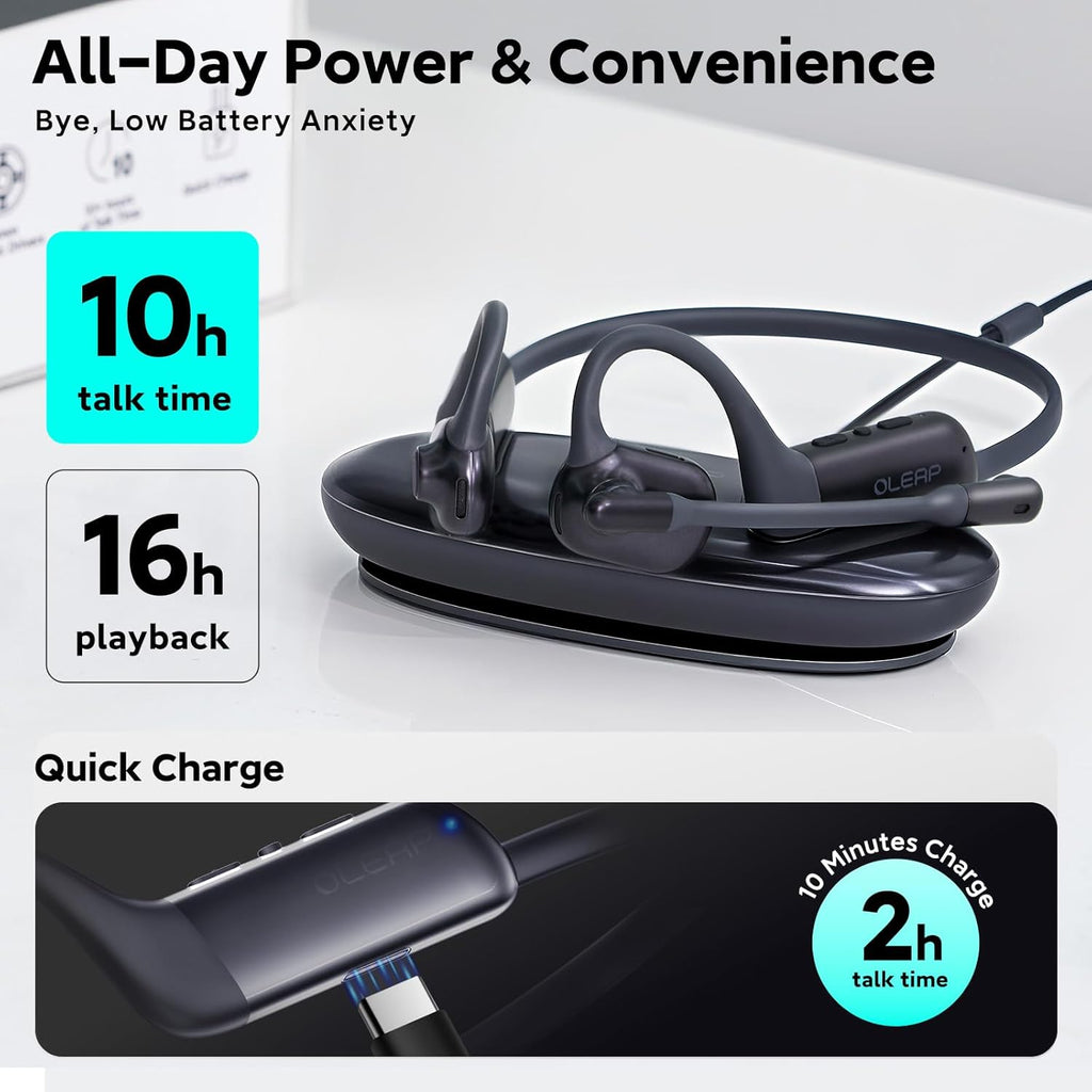 P200b Pro Bluetooth Wireless Open Ear Headphones, 50dB ENC Call Noise Canceling Computer Headset with Boom Microphone, Mute Button, Dongle for Work and Calls