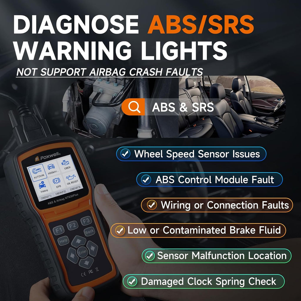 FOXWELL NT630 Plus OBD2 Scanner with ABS and SRS, Brake Code Reader with Auto Bleed, ABS Module Bidirectional Control, Oil EPB SAS Reset, Check Engine Light, Live Data, No Subscription Required