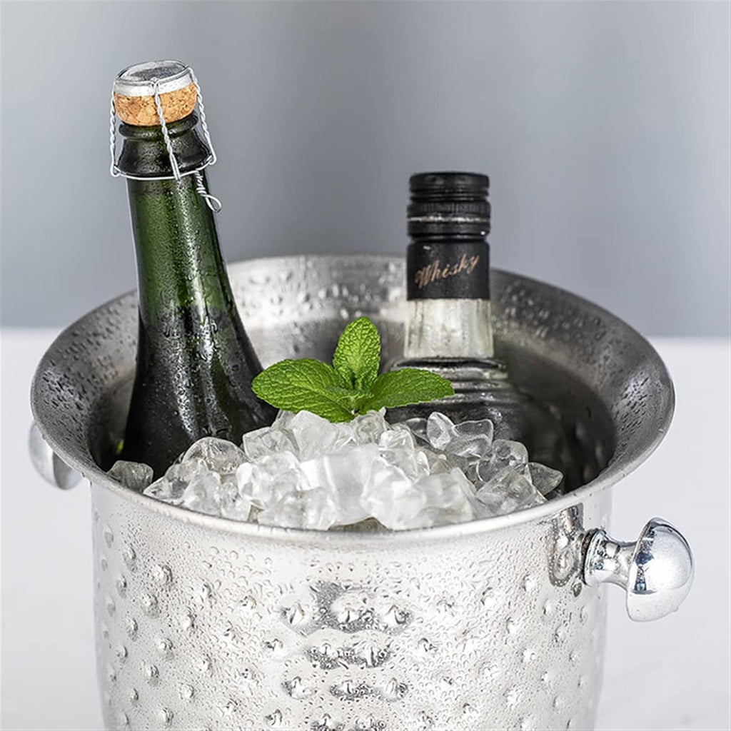 ice Bucket Stainless Steel Ice Bucket Bar KTV Service Wine Barrel Hammered Binaural Red Wine Ice Wine Barrel Perfect for Wine Champagne Champagne Bucket (B)