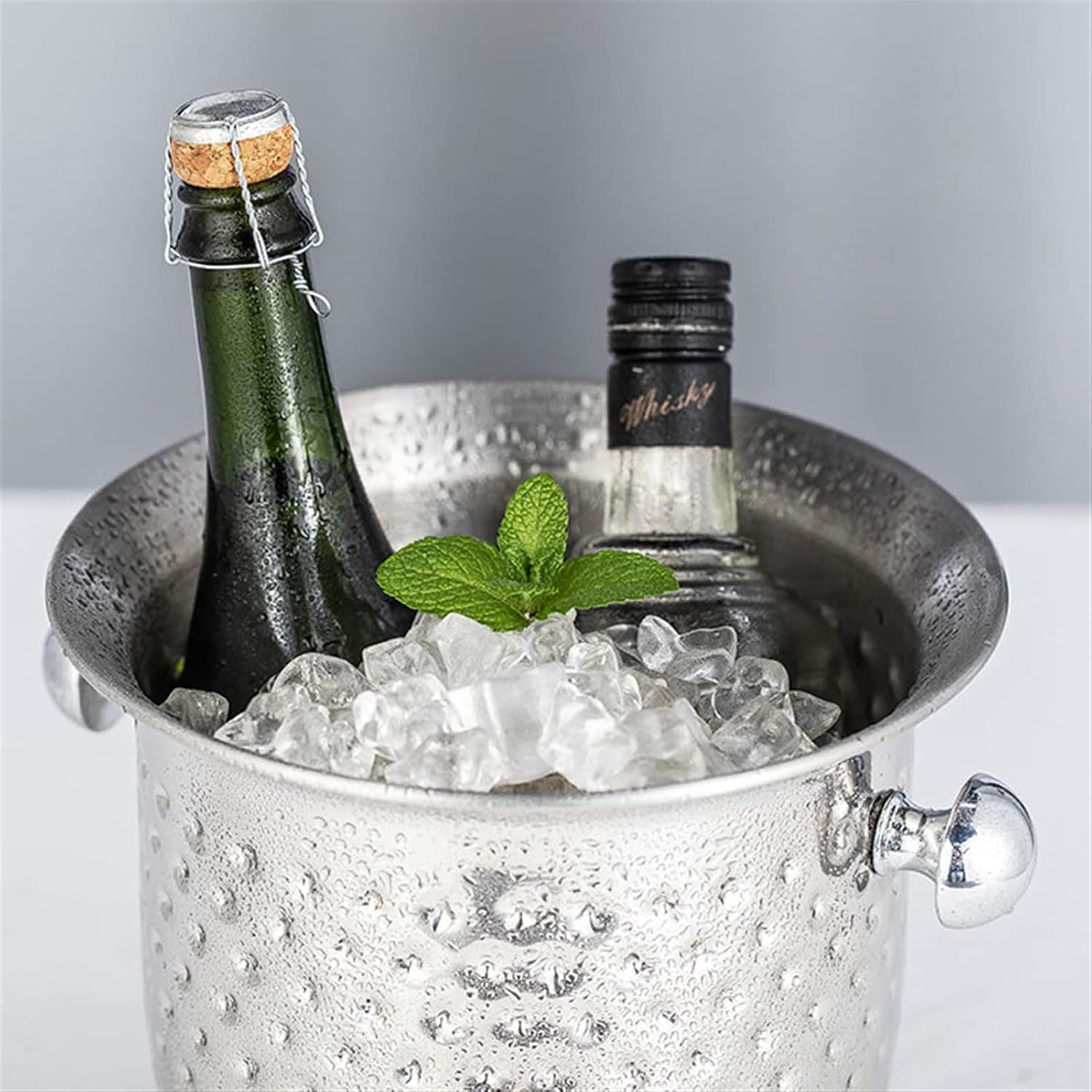 ice Bucket Stainless Steel Ice Bucket Bar KTV Service Wine Barrel Hammered Binaural Red Wine Ice Wine Barrel Perfect for Wine Champagne Champagne Bucket (B)