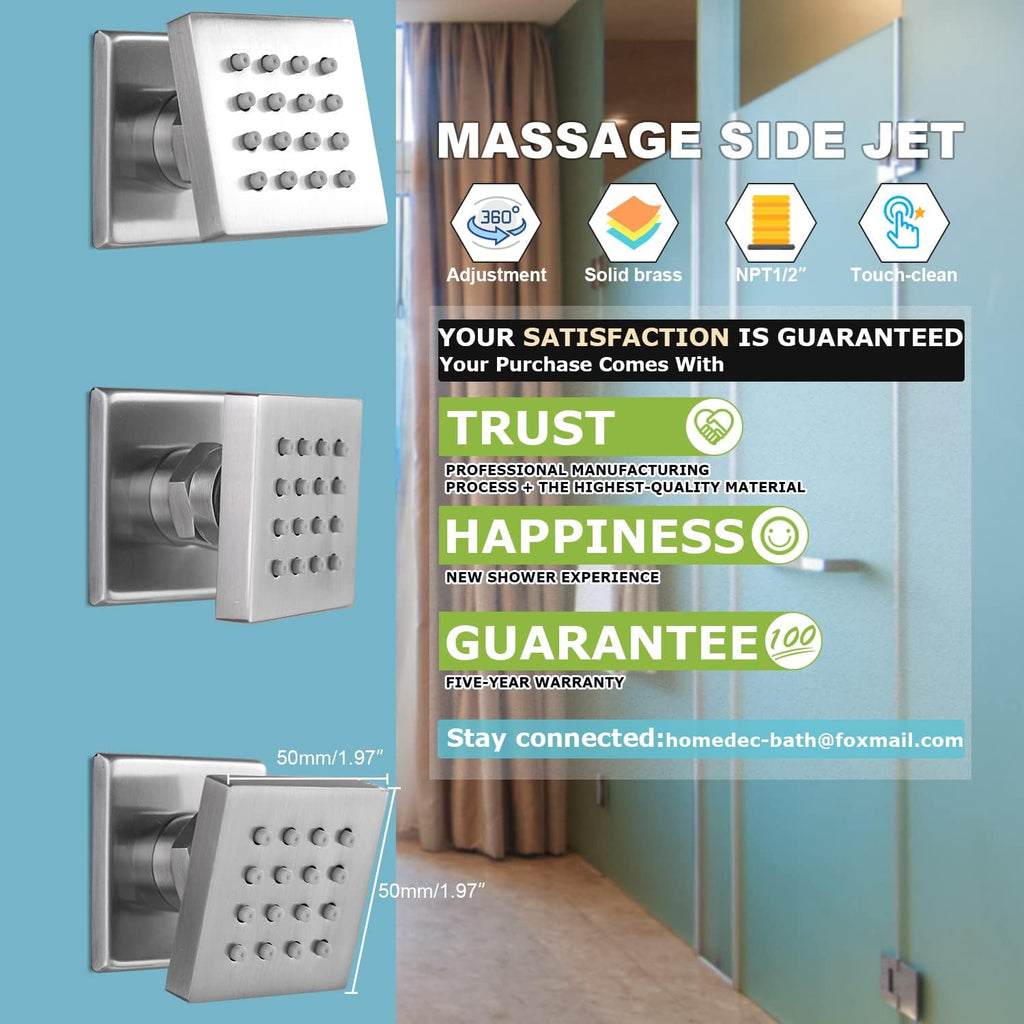 HOMEDEC Rain Shower System with Body Jets, 12inch Thermostatic Full Body Spray Shower Faucet Set, Brushed Nickel