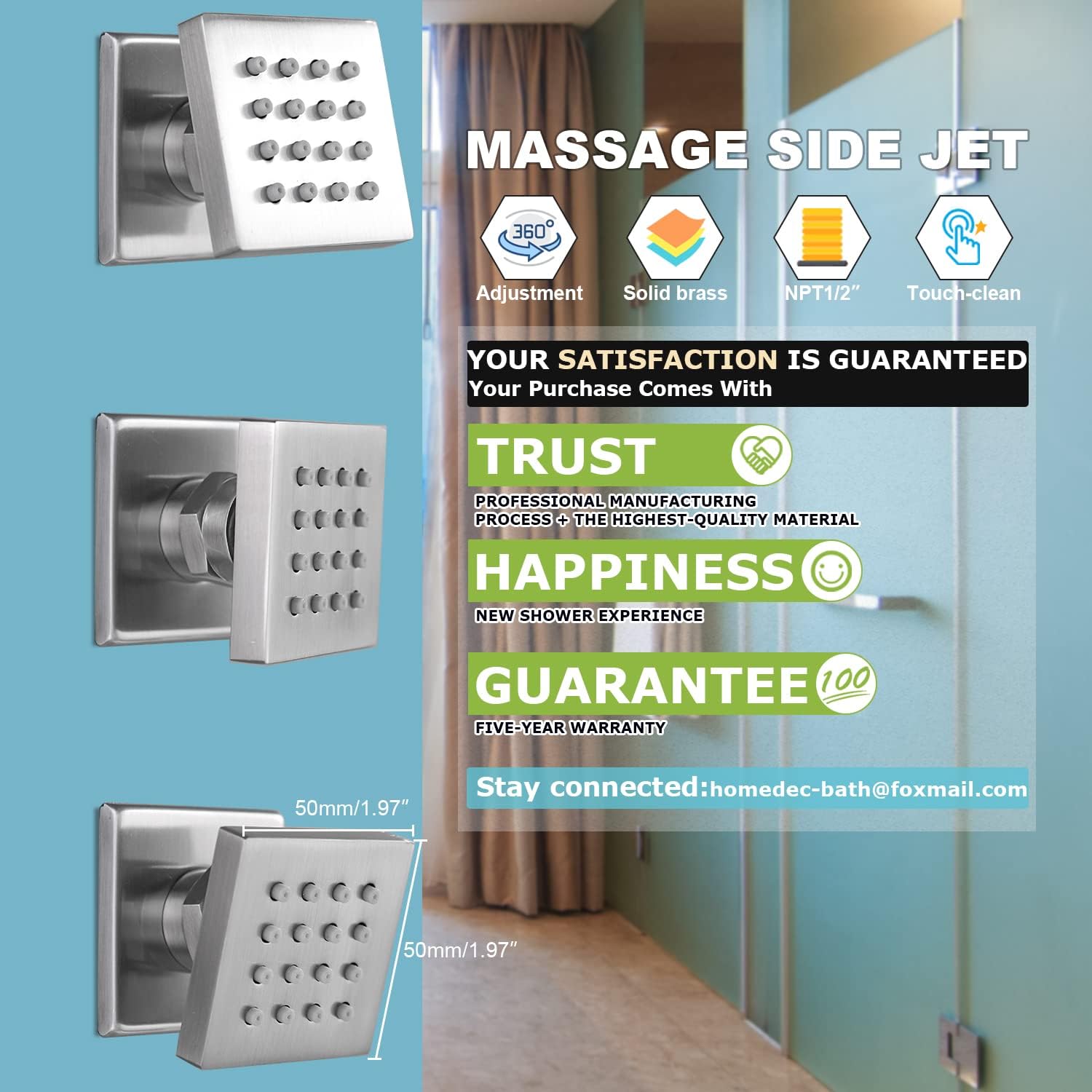 HOMEDEC Rain Shower System with Body Jets, 12inch Thermostatic Full Body Spray Shower Faucet Set, Brushed Nickel