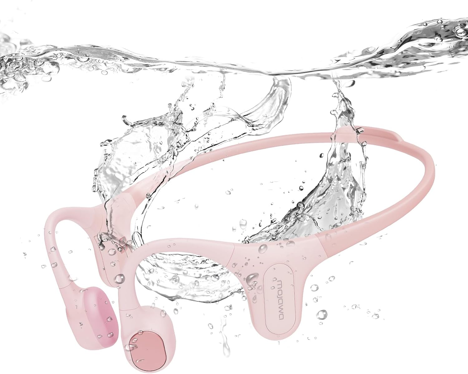 mojawa Run Plus Bone Conduction Headphones, Open-Ear Bluetooth Headphones, 32GB MP3 Player, IP68 Waterproof Swimming Earbuds, Deep Bass, Secure Fit for Running, Gym and Daily Use, Pink