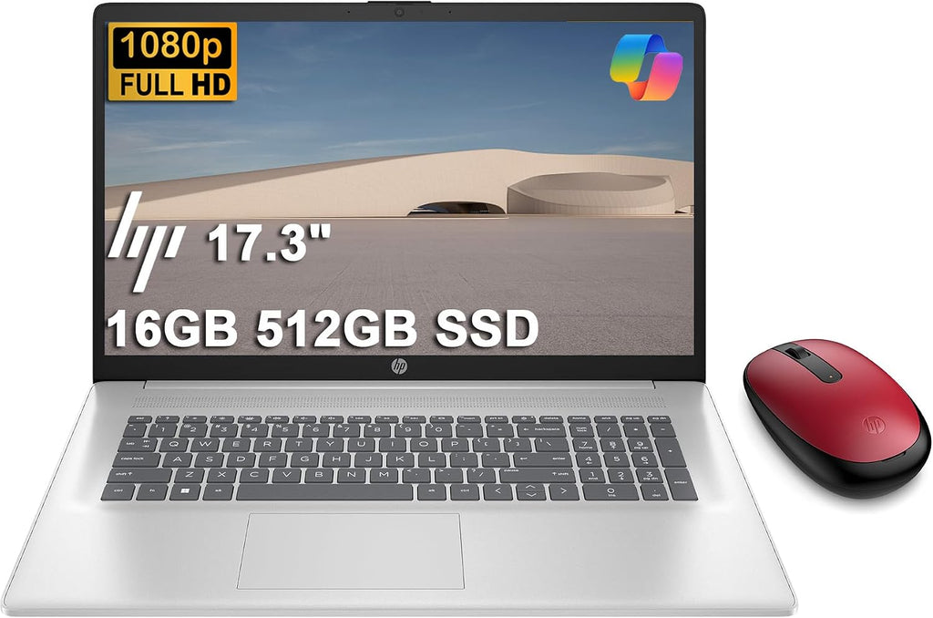 HP 17.3 inch Laptop w/Bluetooth Mouse (17.3' FHD Anti-Glare, AMD Ryzen 5 (> Intel i7-1165G7), 16GB RAM, 512GB SSD) for Business, Home, Student, Long Battery Life, Webcam, Fast Charge, Win 11 Home