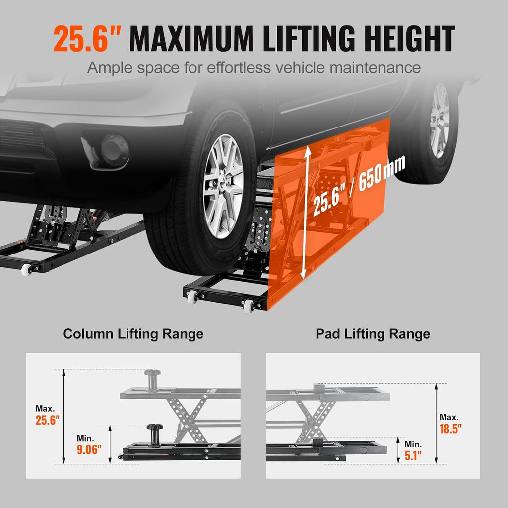 VEVOR Portable Car Lift - 5,000 LBS Capacity, Extended-Length Plates, 25.6' Max. Height, Heavy-Duty Carbon Steel Truck Lift with 120V Power Unit