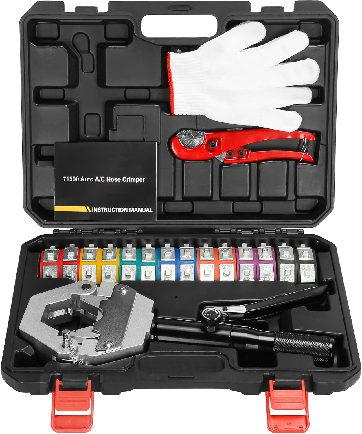 Hydraulic Hose Crimper AC Crimping Tool with Snap-On 7 Dies Manual Handheld Hydra-Krimp for AC Hose, Auto A/C Line, Air Conditioning Repair Tool(71500)