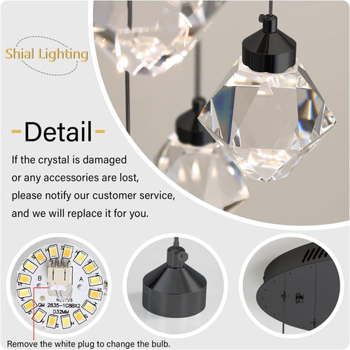 10-Light Chandelier Staircase Chandeliers for High Ceilings Crystal Chandeliers for Living Room Black Pendant Light Dimmable LED Hanging Light with Remote