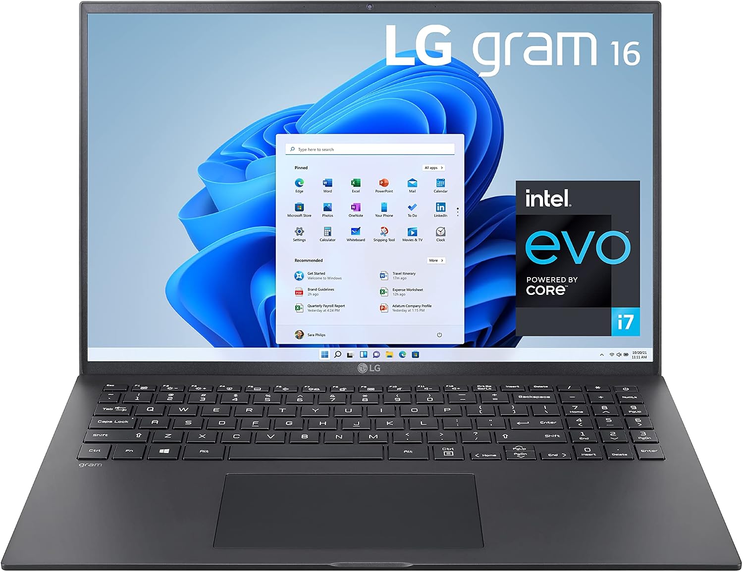 LG gram 16Z90P Laptop 16' Ultra-Lightweight, (2560 x 1600), Intel Evo 11th gen CORE i7, 16GB RAM, 256GB SSD, Windows 11 Home, 22 Hour Battery, Alexa Built-in, 2X USB-C, HDMI, USB-A - Black