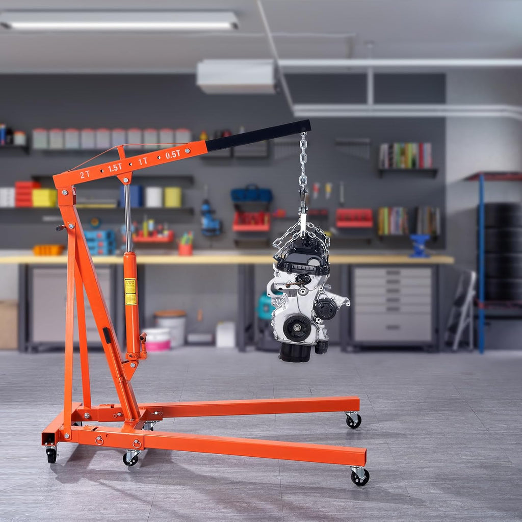 VEVOR Hydraulic Engine Hoist with Lever, 2 Ton/4400 LBS Heavy-Duty Cherry Picker Shop Crane, Foldable Engine Crane and Engine Hoist Leveler for Auto Repair, Motors, Weights Lifting, Loading