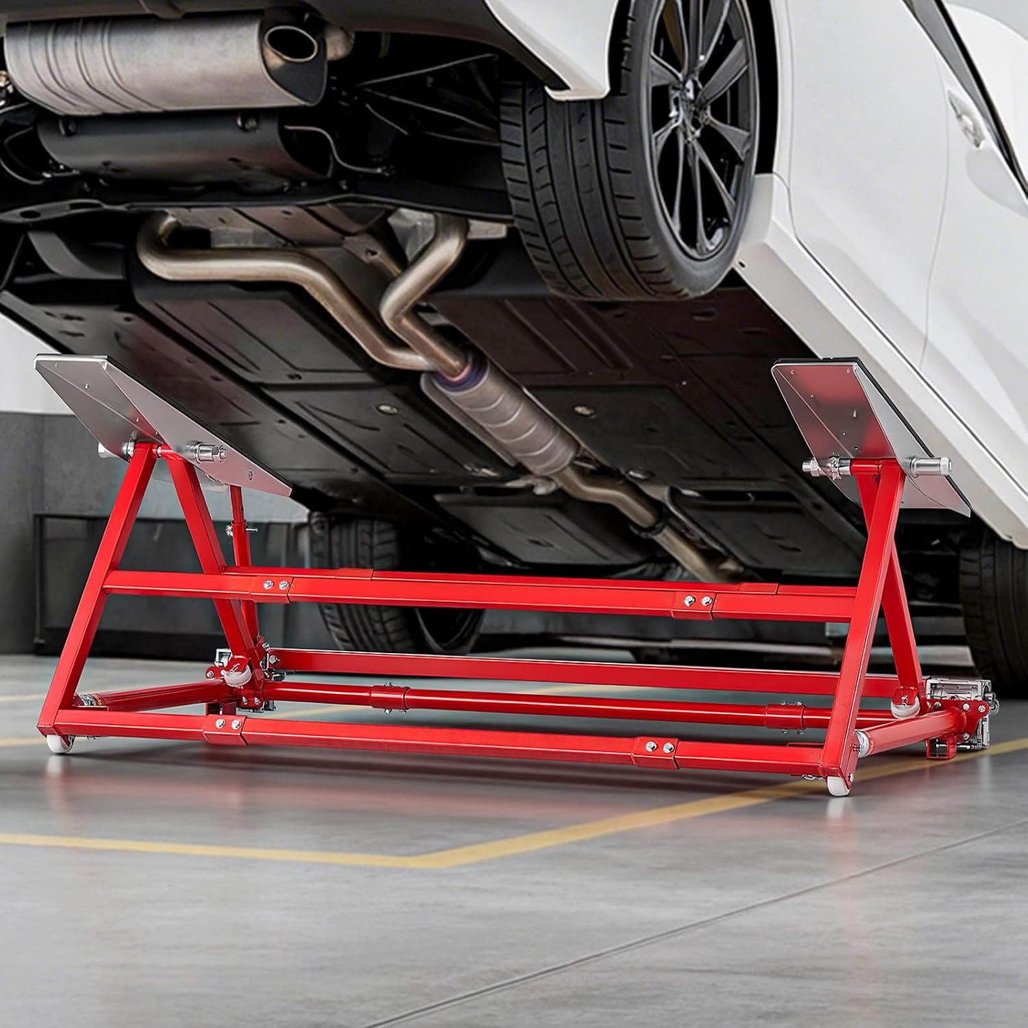 VEVOR Portable Car Lift, 4400 lbs Capacity, Heavy Duty Steel Quick Lift with 23' Max Height, Adjustable Width and Wheels, Manual Lifting for Cars, Compact SUVs, Mini Trucks, Home Garage or Shop Use