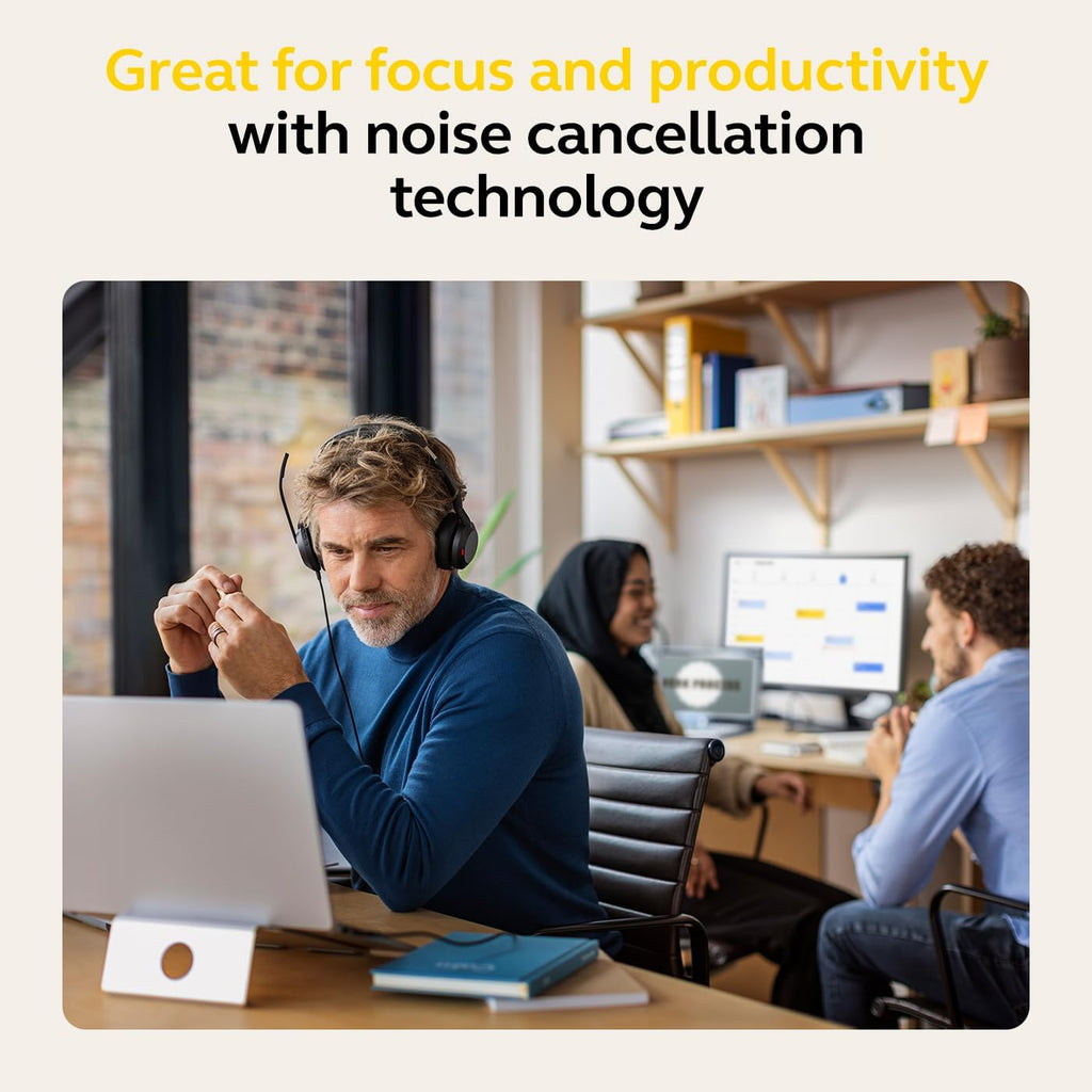 Jabra Evolve2 50 Wired Stereo Headset - with AirComfort Technology, Noise-Cancelling Mics & Active Noise Cancellation - Works with All Leading UC Platforms Such as Zoom & Google Meet - Black
