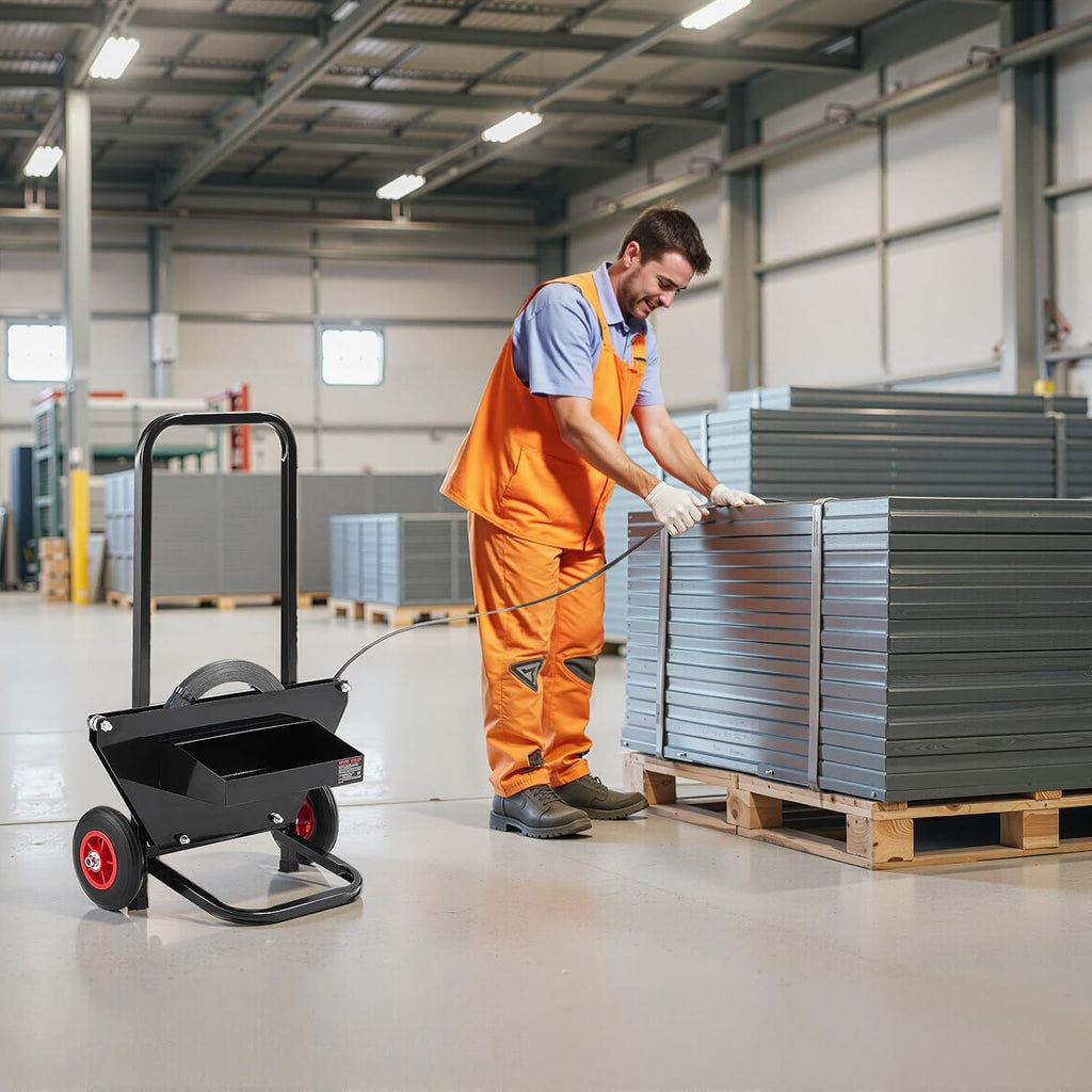 VEVOR Banding Strapping Cart, Fit for Steel Strapping Coils with 23.6 inches Core Outer Size, Heavy Duty Strapping Dispenser with Rubber Wheels, Suitable for Factory, Warehouse, Loading Area