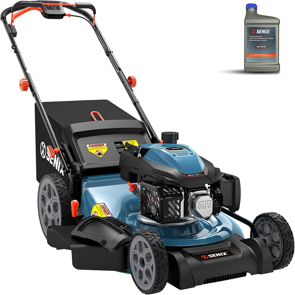 SENIX 201cc 22' 3-in-1 Gas Lawn Mower, Variable Speed Rear Wheel Self-Propelled Mower, Mulching, Bagging, Discharging, Foldable, 6 Cutting Height Adjustable, for Garden Yard