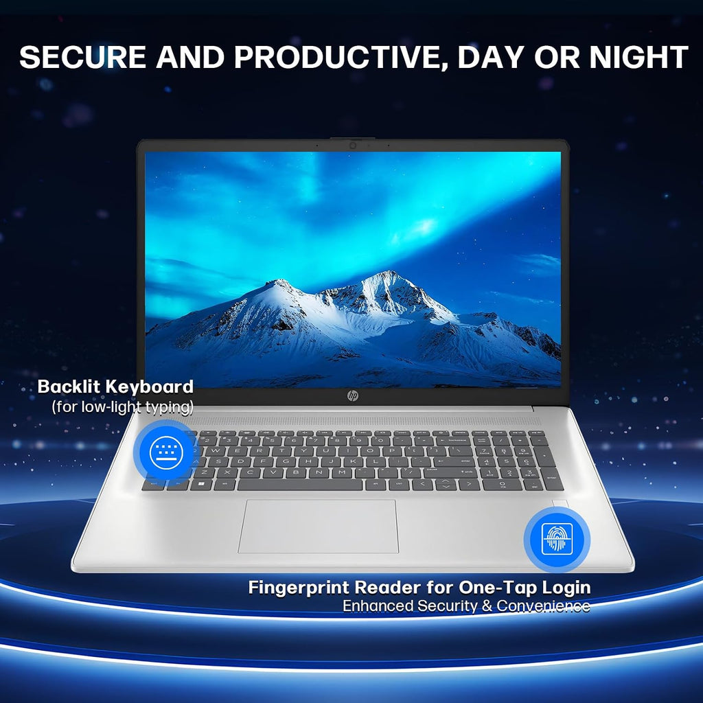 HP 17 Inch Business Laptop, Intel i5-1334U(Up to 4.6 GHz), 17.3' HD+ BrightView 250 nits, Wi-Fi 6, 16GB RAM, 1TB SSD, 128 GB USB, Backlit Keyboard, Fingerprint Reader, Windows 11 Pro, w/Accessories