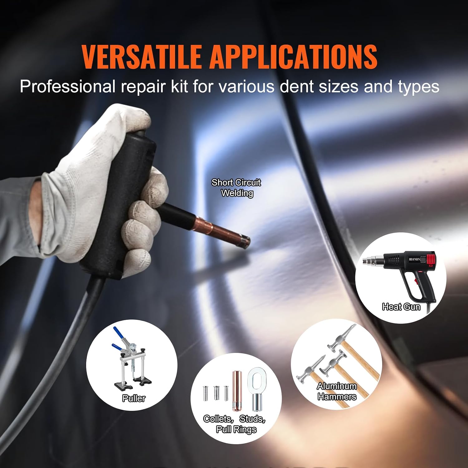 VEVOR Spot Welder Dent Puller, 300W Stud Welder Dent Repair Kit with Heat Gun, Auto/Manual Welding Mode, 110V Auto Body Spot Welding Dent Repair Machine for Aluminum Car Body Panels Repair