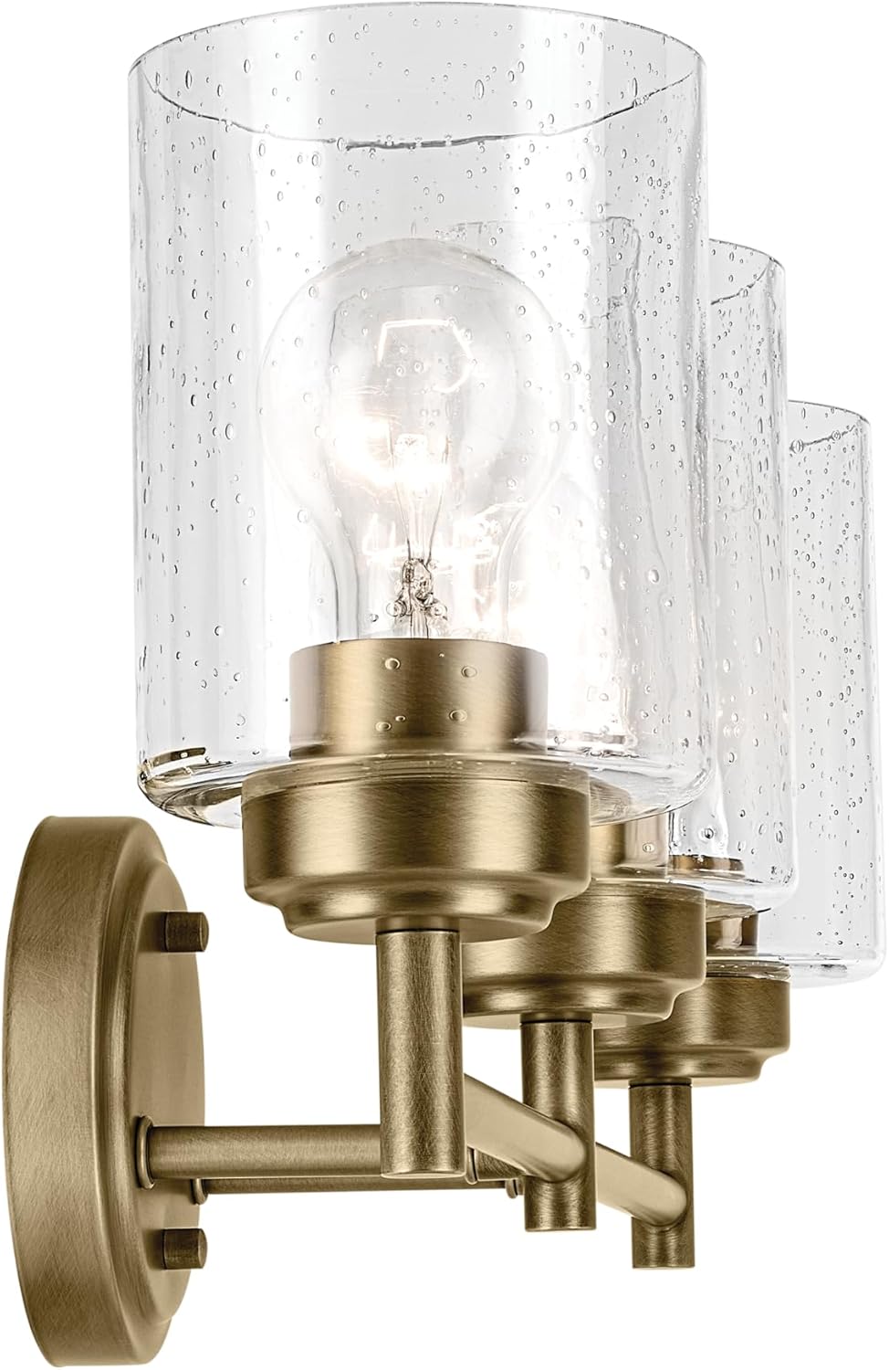 Kichler Winslow 21.5' 3-Light Bathroom Vanity Light Fixture with Clear Seeded Glass in Natural Brass for Luxe Industrial Style Over Mirror (21.5' x 9.25'), 45886NBR