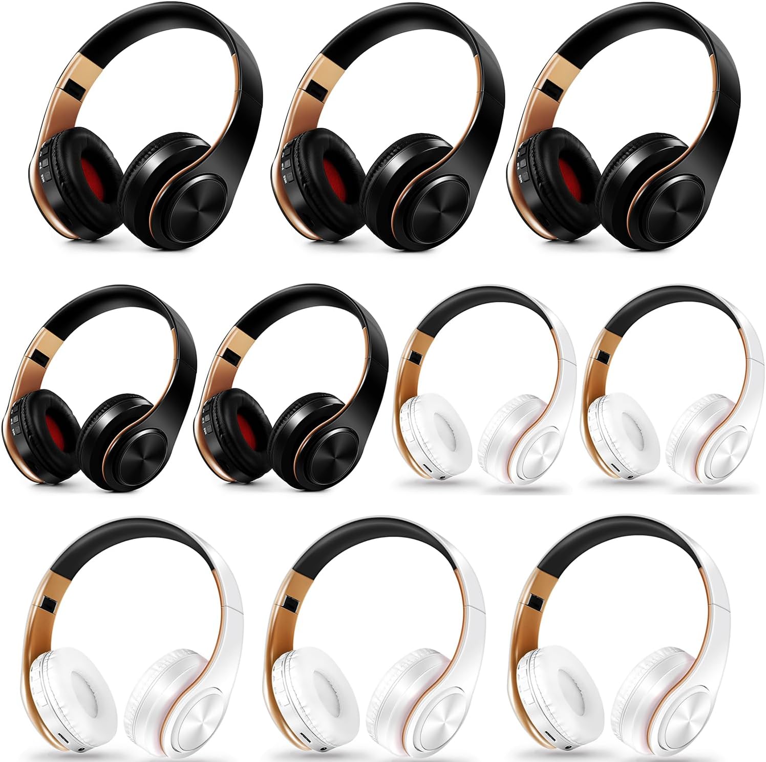 Bluetooth Headphones, Chat- Comfortable Over Ear Stereo Headphsets with Mic, Soft Earmuffs/Foldable/SD/TF, 20H Playtime, Great for Music/OFC/Tour/Gym/Game (10pcs Gold Colors)