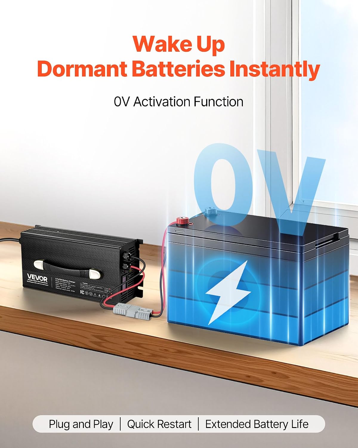 VEVOR 12V 60A Lithium Battery Charger, 14.6V, AC-DC LiFePO4 Smart Charger, with Anderson Connector, LED Indicator, 0V Activation, for Lithium LiFePO4 Deep Cycle Rechargeable Batteries of Boat, RV