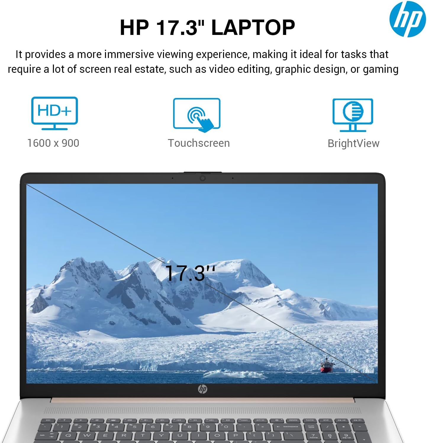HP 17.3' HD+ Touchscreen Laptop, Intel 10-Core i7, 64GB RAM, 2TB SSD, Windows 11 Pro, Backlit Keyboard, 10-Key Number Pad, Business Notebook Computer, Rose Gold