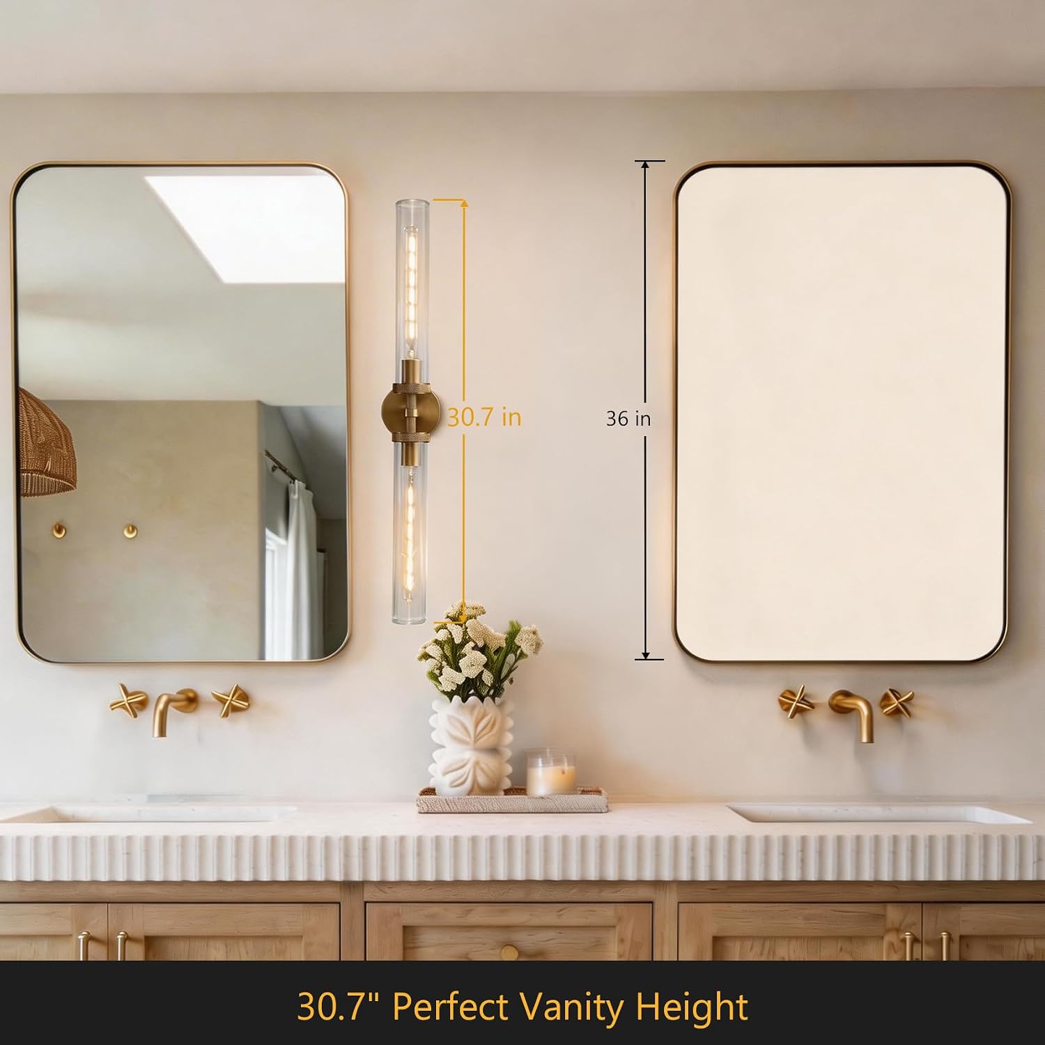 30 inch Bathroom Sconce Hardwired, Modern Bathroom Wall Sconce 2 Lights Vantiy Sconce Bathroom Vanity Light,Brass Sconce for Mirror, Living Room, Bedroom, Hallway (E26 Bulb Included)