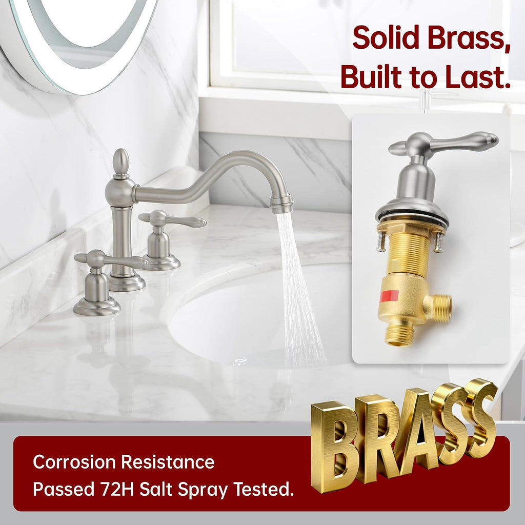 sumerain Vintage 8' Widespread Bathroom Faucet 3 Hole, 2 Handle Basin Faucet Brushed Nickel