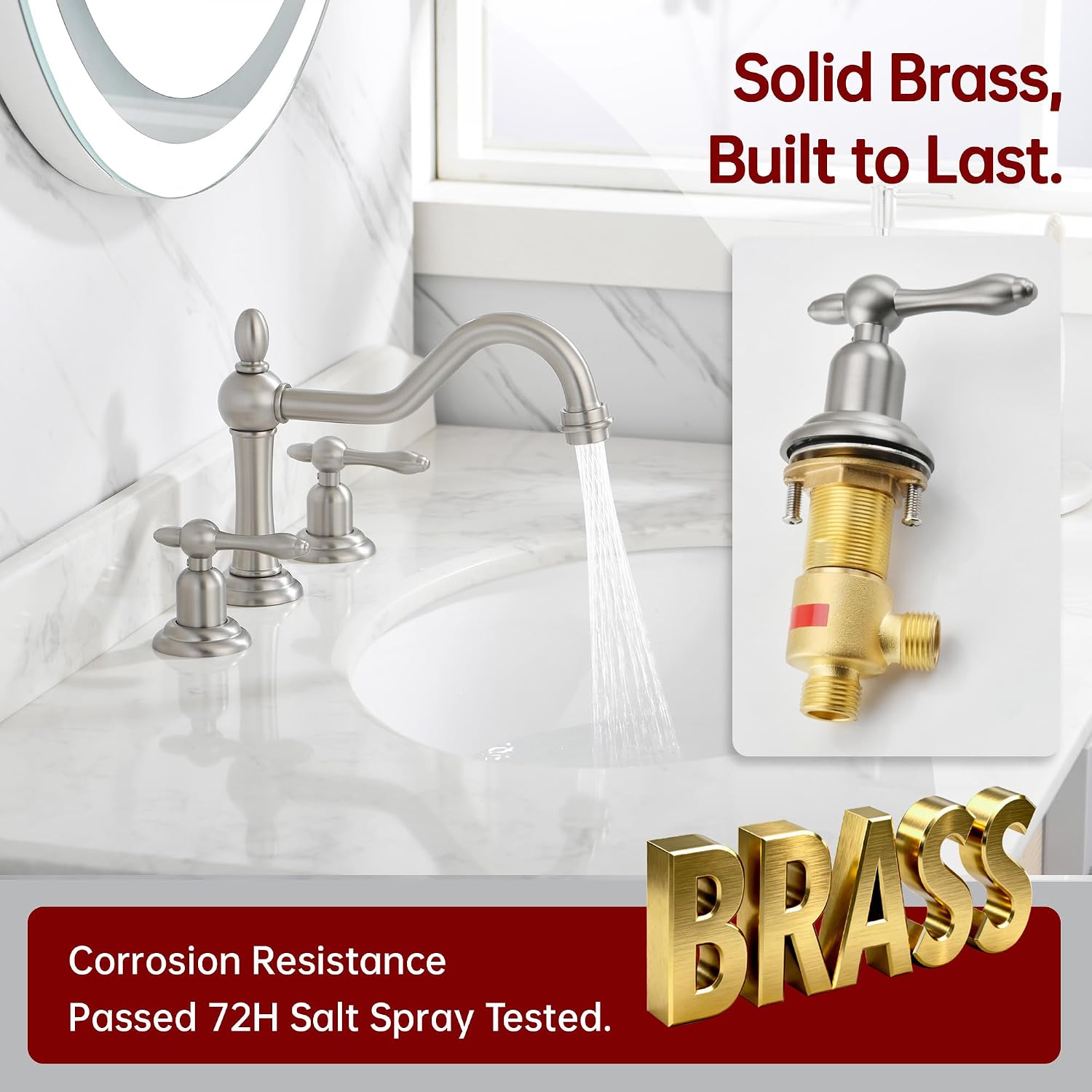 sumerain Vintage 8' Widespread Bathroom Faucet 3 Hole, 2 Handle Basin Faucet Brushed Nickel