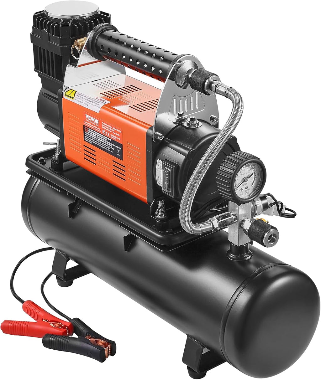 VEVOR 12V Heavy Duty Air Compressor with 6L Tank Kit, 6.35 CFM Portable Tire Inflator, 150PSI Offroad Air Compressor with Digital Pressure Gauge Tire Inflator for Trucks Car SUV 4 x 4 Vehicle RV