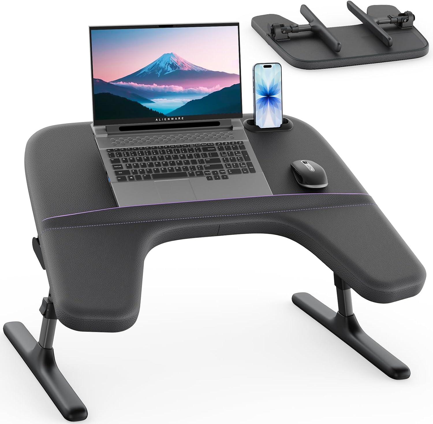 SAIJI Laptop Lap Desk for Bed & Couch, Adjustable Height & Angle Bed Desk with Soft Armrest for Adults, Ergo Curve Folding Bed Table for Working, Reading and Gaming, Laptop Desk for Bed (Black)