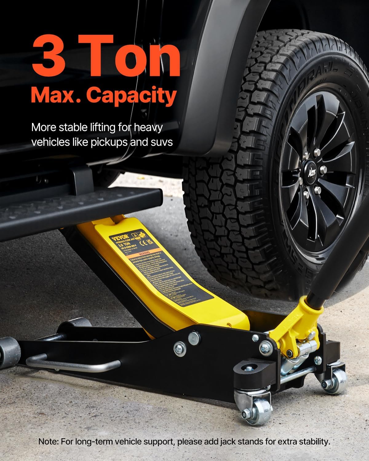 VEVOR 3 Ton Low Profile Aluminum & Steel Racing Floor Jack | Dual Pistons Quick Lift Pump, Sport Utility Vehicle, Lifting Range 3-6/11'-19-11/16', Yellow & Black
