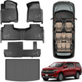 TPE Automotive Floor Mats & Cargo Liner Custom for 2021-2025 Chevy Suburban 8 Seats, All Weather Cover Protection Waterproof Black Liner Front & Rear Row Full Set Car Mats for 21-25 GMC Yukon XL, 5PCS