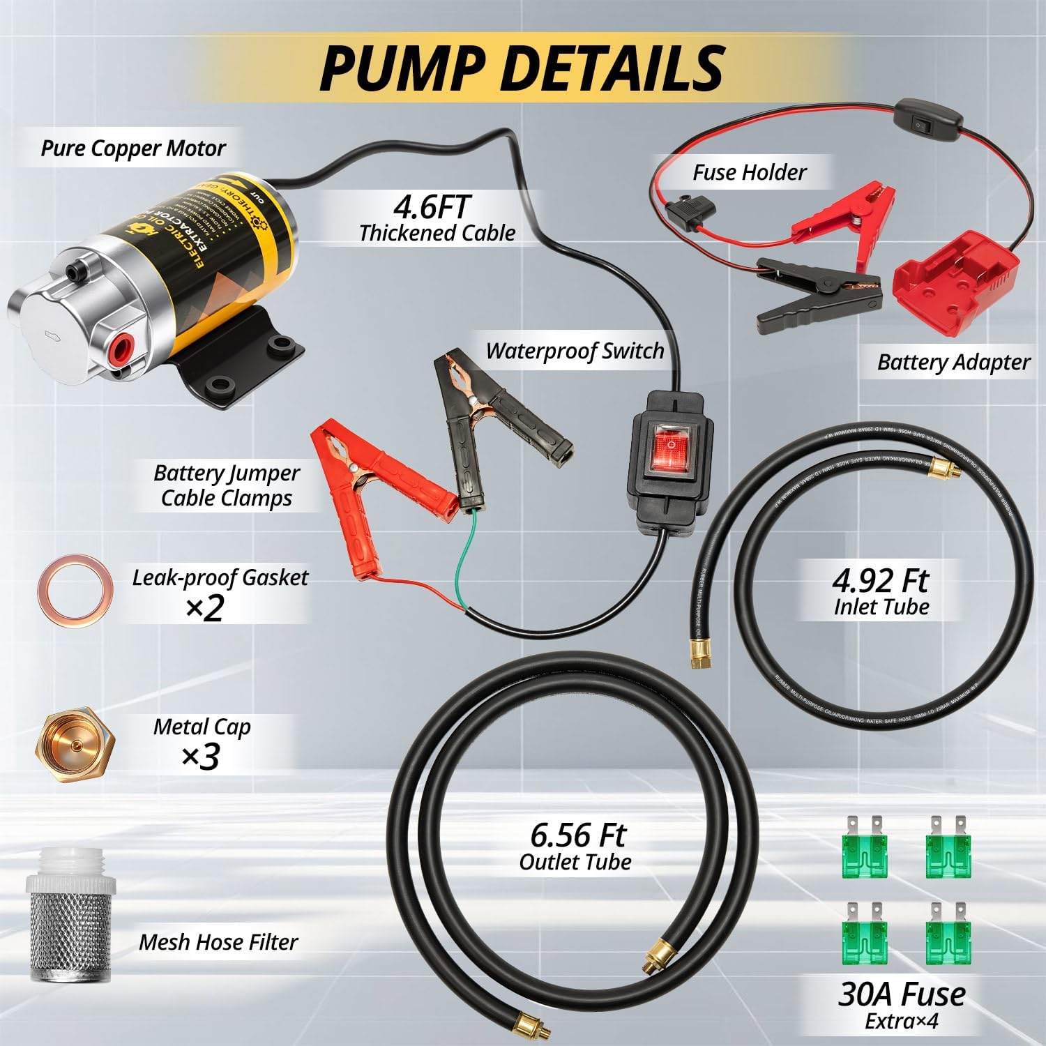 12V 100W Oil Transfer Pump, 5.8L/Min High Flow Oil Change Pump With Battery Adapter Compatible with Milwaukee M18 Battery, Fluid Transfer Pump for Truck, Motorcycle, Boat, Generator, Lawn Mower