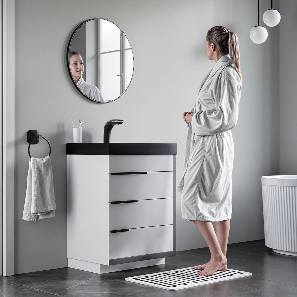 Dowell 24'Single Bathroom Vanity Set- Freestanding Glossy White Vanity with Black Accents,Matte Black Resin Basin,Three Soft-Close Drawers-024 24 21V/2418BPBL