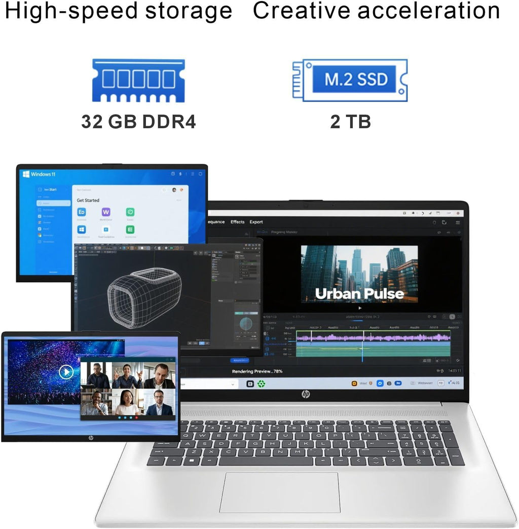 HP 2025 17 inch Laptop for Student & Business | 17.3' HD+ Display | Intel 8-Cores Core i3 CPU | 32GB RAM • 2TB SSD | Long Battery Life | Numeric Keypad | Window 11 Pro | WOWPC Recovery USB | Silver