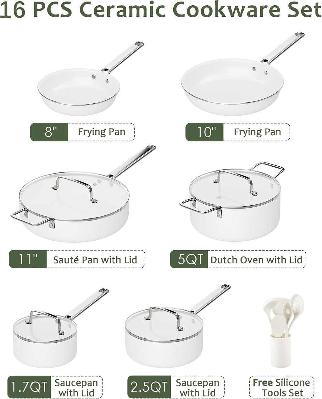 Ceramic Cookware Set - Nonstick Kitchen Pots and Pans Set, Induction Cookware Sets with Cooking Utensils Set, Non Toxic Cookware Set, Non Stick Pan Set for Cooking Pot, Oven & Dishwasher Safe, Gift