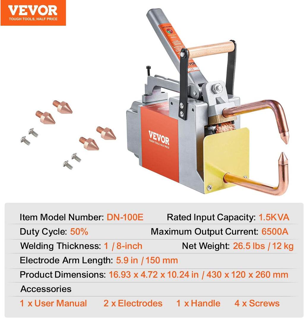 VEVOR Portable Spot Welder, 1/8-inch Spot Welder Machine with 1.5KVA Input Capacity, Handheld Welding Tip Gun, Metal Sheet Spot Welding Machine