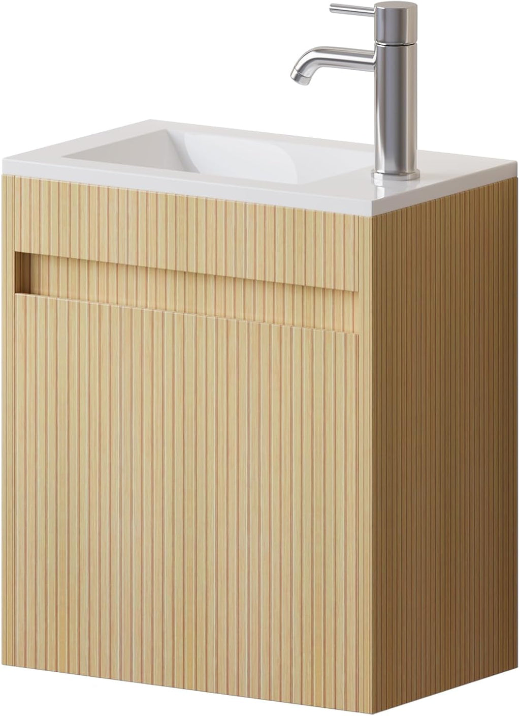 wonline 16' Small Floating Bathroom Vanity Sink Combo, Wall Mounted Narrow Single Cabinet with Resin Basin Sink Top, Water Saving Chrome Faucet & Pop-Up Drain