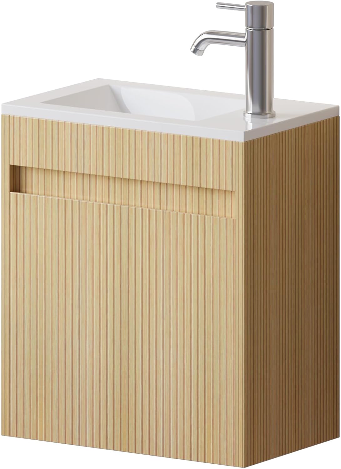 wonline 16' Small Floating Bathroom Vanity Sink Combo, Wall Mounted Narrow Single Cabinet with Resin Basin Sink Top, Water Saving Chrome Faucet & Pop-Up Drain