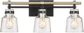 Possini Euro Design Broadway Modern Industrial Wall Light Black Painted Faux Wood Hardwired 23' 3-Light Fixture Clear Seedy Glass Shade for Cottage Core Bedroom Bedside Bathroom Vanity Living Room