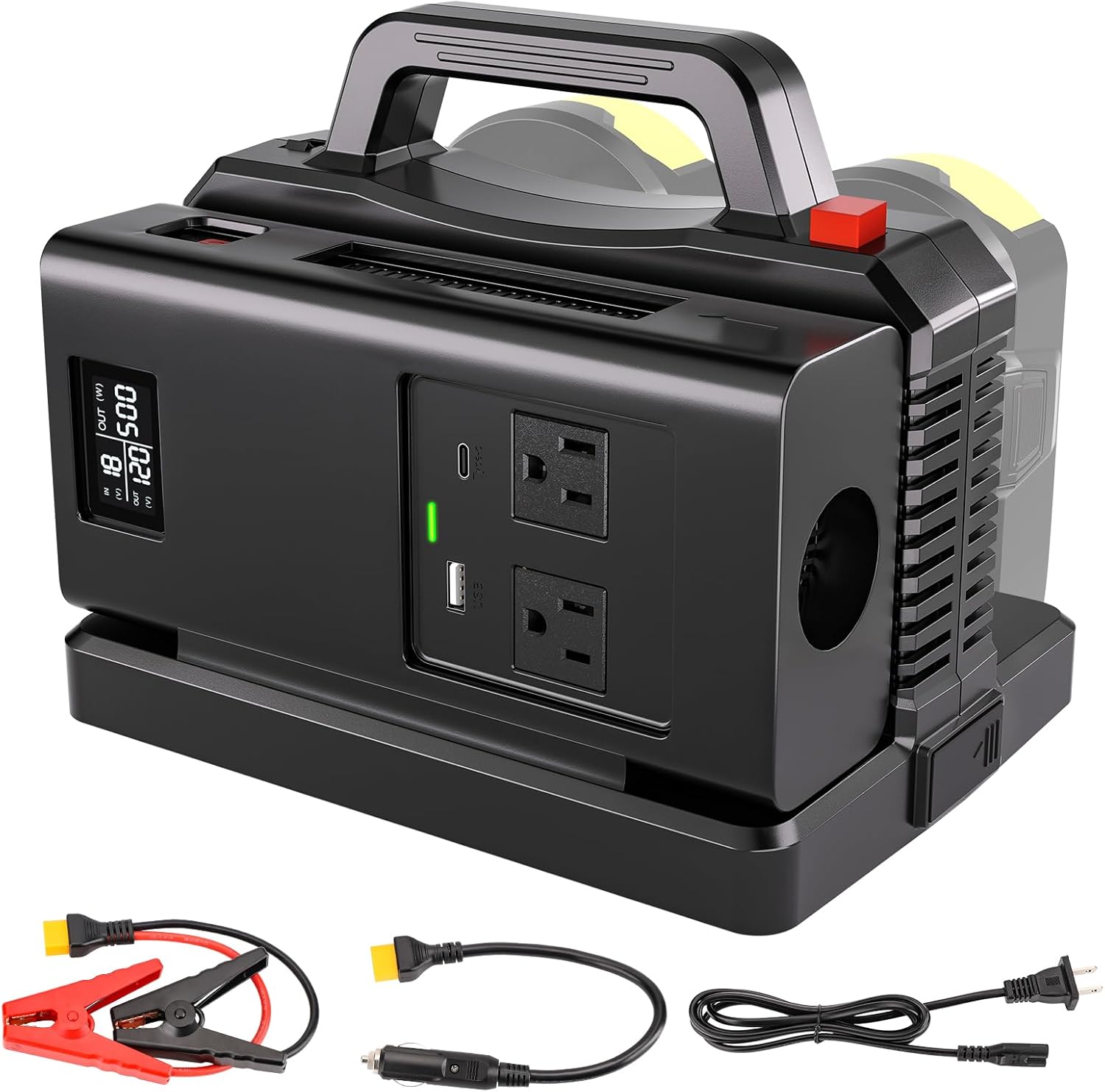 Adisipsoarin 500W Pure Sine Wave Power Inverter for Ryobi 18V Battery, 2-Ports DC 18V to AC(2 Outlets) 120V Car Charger Plug Inverter Adapter Converter for Camping, Travel, Emergencies(Tool Only)