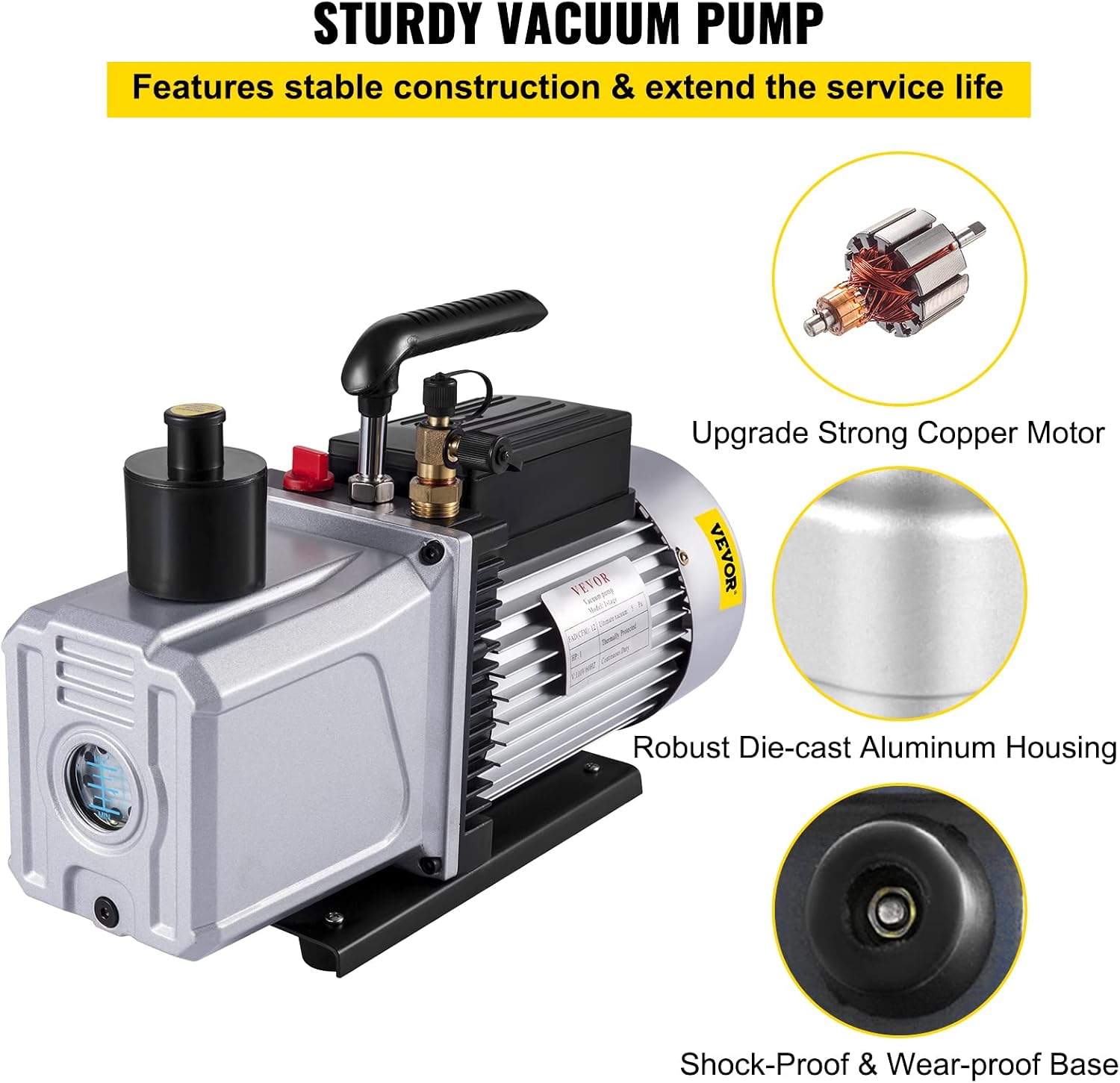 VEVOR Vacuum Pump 12CFM 1 HP Single Stage Air Conditioning Vacuum Pump 110V 5PA Ultimate Vacuum Refrigerant HVAC Air Tool Rotary Vane Vacuum Pump for Automobile Vacuum Evacuation
