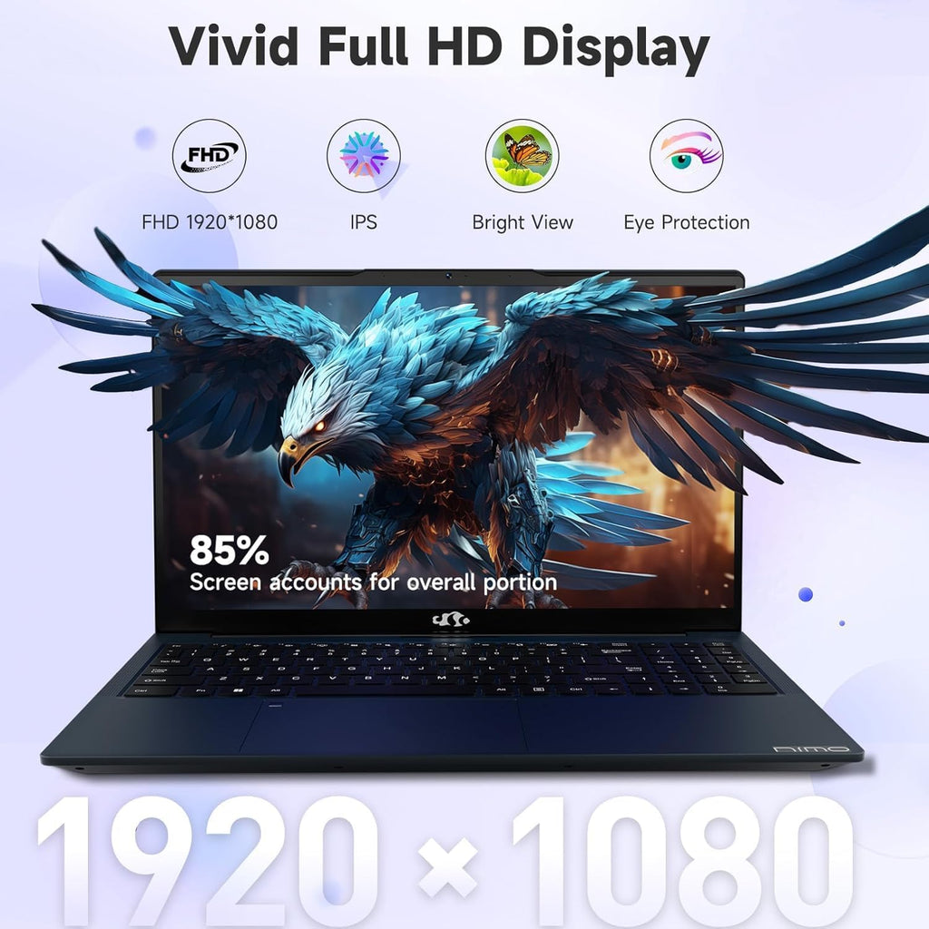 NIMO 15.6' FHD IPS Student-Laptop-Computer - Intel Core i3-1215U(Beat i5-1135G7, 6 Cores Up to 4.4GHz), 8GB RAM 256GB SSD, 65W Type-C, 2 Years Warranty, Fingerprint, Backlit Keyboard, Wi-Fi 6, BT5.2