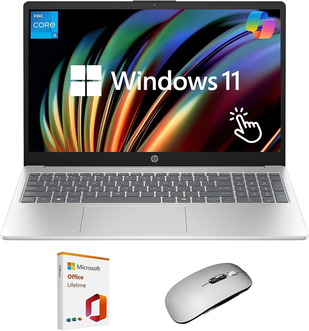HP 15.6'' FHD Touchscreen Laptop, Intel 10-Core i5-1334U, 16GB RAM 512GB SSD, Lifetime MS Office & Copilot AI, Laptop for Business&Student, WiFi 6, Windows 11 Home