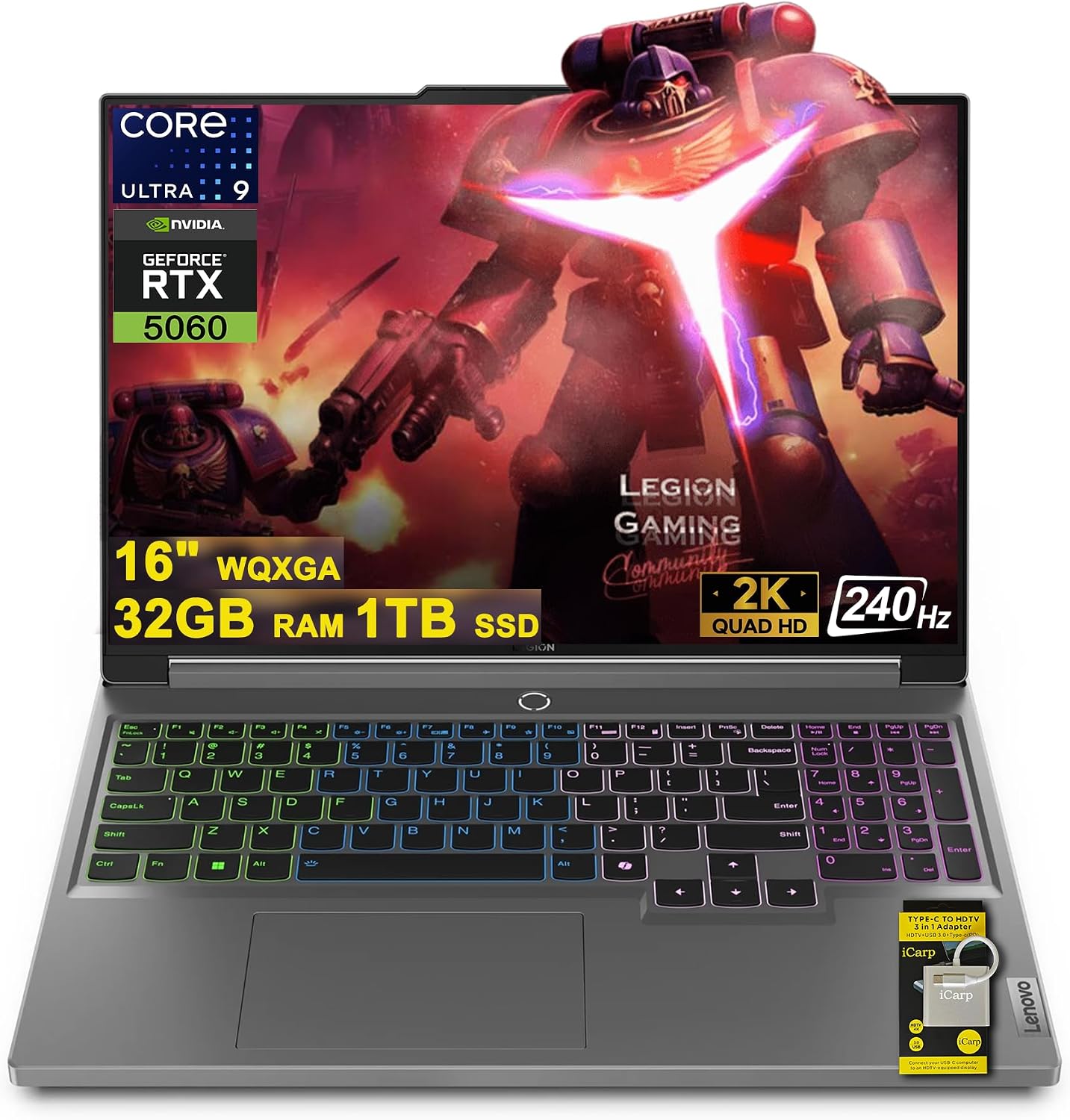 Lenovo Legion 5 Gaming AI Laptop 16' WQXGA 2560x1600 240Hz (100% DCI-P3, 500nits) Intel 24-core Ultra 9 275HX 32GB RAM 1TB SSD GeForce RTX 5060 (Up to 572 AI Tops) RGB Backlit Harman Win11 ICP Hub